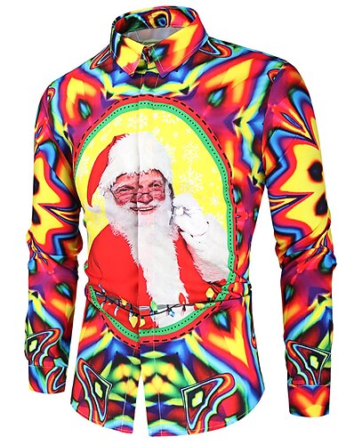  jul herre juleskjorter med dyretrykk skjorter julenissen elg grafiske trykk turndown svart og rød svart/hvit olivengrønn grønn svart 3d-utskrift street long sleeves button-down print