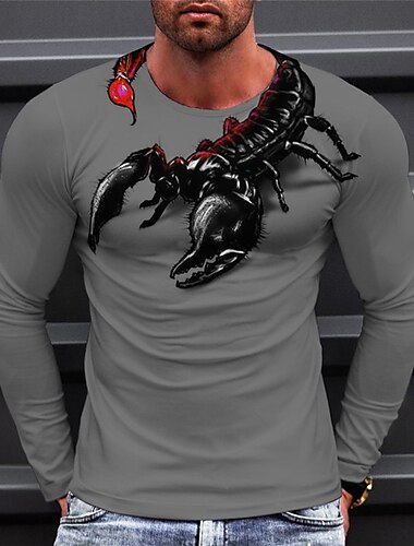  Herren Tiermotiv Grafikdrucke Skorpion T Shirt Langarm T-Shirt 3D-Druck Rundhalsausschnitt Hemd Sport Designer Basic Outdoor Straße Täglich A B C Frühling & Herbst Bekleidung S M L XL XXL 3XL 4XL