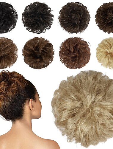  capelli umani disordinati panini 100% dei capelli umani del panino pezzo di capelli veri parrucchino umani ondulati biondo cenere scrunchies per capelli arruffati updo posticci per le donne ragazze