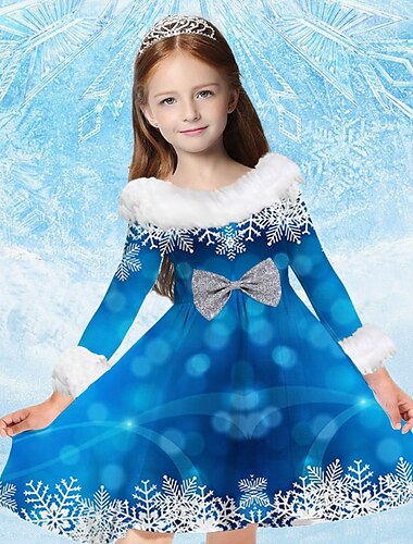  kinderkleidung Mädchen Kleid Schneeflockenkleid Schneeflocke Langarm Casual Pelzkragen Rundhalsausschnitt bezaubernd Täglich Polyester Übers Knie Casual kleid Schaukelkleid A Linie Kleid Herbst Winter