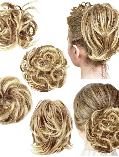  4 st rörigt hår bulle rakt hårstycke rufsig updo för kvinnor hårförlängningar kort hästsvans elastiska scrunchies lockigt hår accessoarer