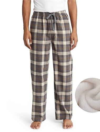 Hombre Ropa de salón Pantalones de pijama Pantalones a cuadros Pantalones de Yoga (Lounge) Cuadrícula / Cuadros Cálido Suave Hogar Cama Spa Franela Templado Bolsillo Cintura elástica Invierno Negro