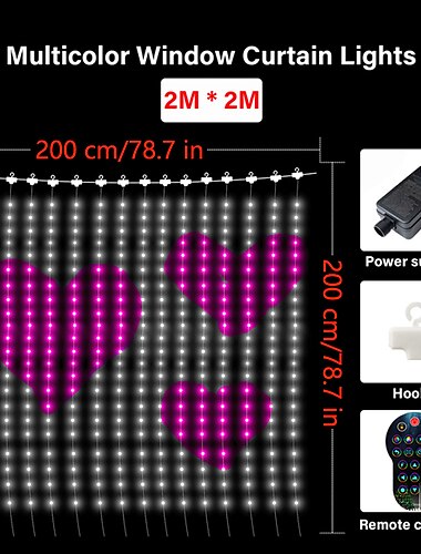  Smart RGB LED Weihnachtsvorhang Lichter mit Bluetooth App Steuerung 3x3m 2x2m 1x1m LED Lichterkette DIY Bildanzeige für Party Urlaub Girlande Fensterdekoration