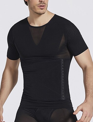  Hombre Fajas Entrenador de cintura Escultor de cuerpo Color puro Sencillo Confort Hogar Diario Nailon Adelgazante Cuello Barco Manga Corta Invierno Otoño Negro Blanco