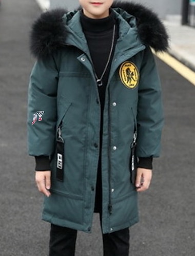  Niños Chico Plumón Ropa de calle Graphic Manga Larga Cremallera Abrigo Exterior Algodón Fresco Diario Verde Trébol Negro Invierno Otoño 7-13 años