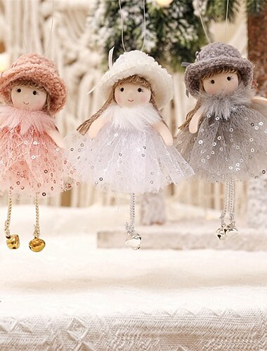  1 sztuka prezentów świątecznych zawieszka choinkowa koraliki włóczkowe spódnica anioła dziewczynka zawieszka dziecięca słodka lalka zabawka prezent na Boże Narodzenie