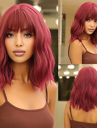  Brown Wigs for Women Short Bob Wigs with Bangs Synthetic Natural Hair Cute Cosplay Wig
