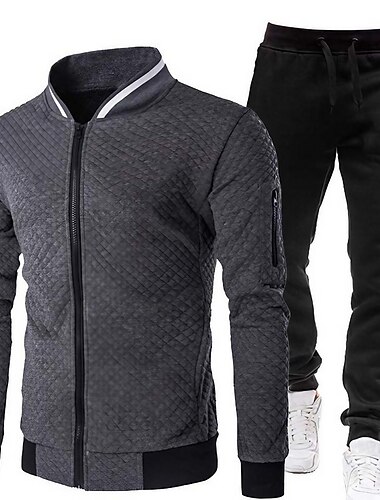  Hombre Tracksuit Sudadera Sudadera con cremallera Chaqueta Trajes para correr Rojo tinto Negro Blanco Azul Marino Gris Oscuro Cuello Mao Plano 2 Piezas Deporte Deportes Ropa de calle Ropa de calle