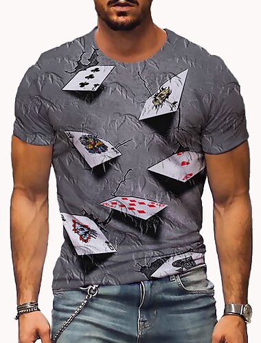  Herr 3D Poker T-shirt Kortärmad T-shirt 3D-tryck Rund hals Skjorta Vintage Designer Ledigt Fest Dagligen Svart Gul Rodnande Rosa Kläder Plusstorlekar S M L XL XXL 3XL 4XL