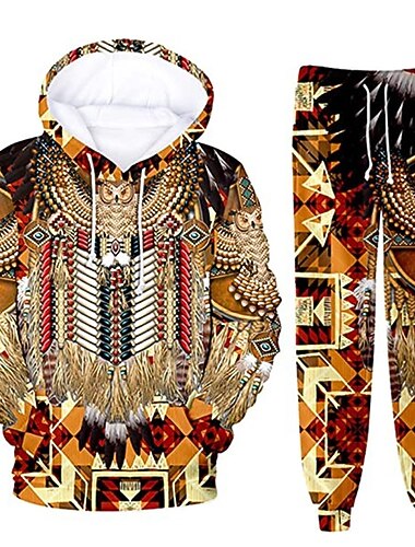  Herren Grafik Wolf Böhmischer Stil 2St 3D Sweatshirt-Sets Trainingsanzug Kapuzenshirts Langarm Lange Hosen Mit Kapuze Streetwear Designer Basic Sport & Outdoor Lässig Sport Druck Frühling Herbst Blau