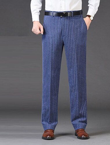  Voor heren Pakken Broek Vrijetijdsbroek Broek met platte voorkant Zak Ruitjes Streep Comfort Warm Bruiloft liiketoiminta Casual Retro vintage Klassiek Donker kaki Marine Blauw Hoge taille Rekbaar