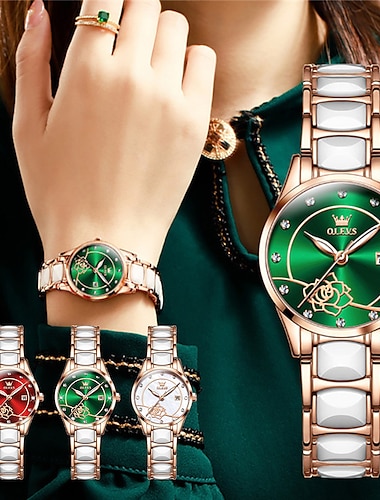  OLEVS Armbanduhr Mechanische Uhr für Damen Analog Automatikaufzug Stilvoll Modisch Wasserfest leuchtend Strass Titanlegierung Edelstahl Mode
