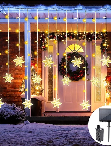 jul snöflinga ljusslingor utomhus solenergi 8 lägen 5m 216led 3,5m 96led fjärrkontroll solenergi 24v plug-in ljusslinga led krans gardin fairy string ljus för trädgård takfot fest dekoration   jul snöflinga ljusslingor utomhus solenergi 8 lägen 5m 216led 3,5m 96led fjärrkontroll solenergi 24v plug-in ljusslinga led krans gardin fairy string ljus för trädgård takfot fest dekoration