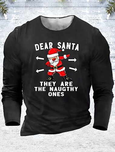  Homens Papai Noel Estampas Abstratas Camiseta Manga Longa Camisa Gola Redonda Natal Ao ar livre Impressão 3D Preto Verde Tropa Azul Marinha Cinzento Imprimir Roupa Designer Básico Casual alegre e