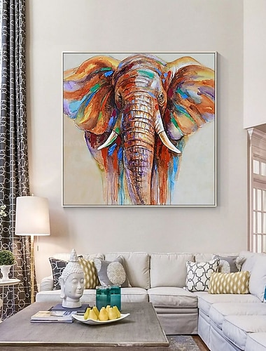  Tierölgemälde impressionistischer Elefant handgemalte quadratische Pop-Art moderne gespannte Leinwand