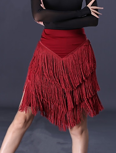  Latein-Tanz Röcke Quaste Horizontal gerüscht Pure Farbe Damen Leistung Ausbildung Hoch Polyester
