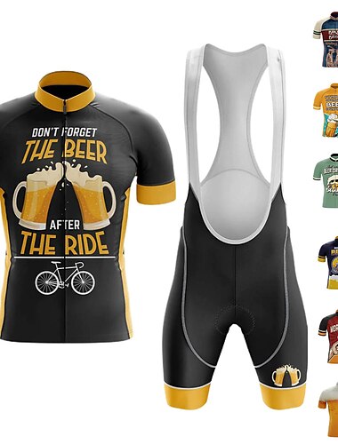  男性用 ビブショーツ付きサイクリングジャージー 半袖 マウンテンサイクリング ロードバイク レッド ネービーブルー ブルー オクトーバーフェストビール バイク スーツウェア 3Dパッド 高通気性 速乾性 後ポケット ポリエステル スパンデックス スポーツ おかしい オクトーバーフェストビール 衣類