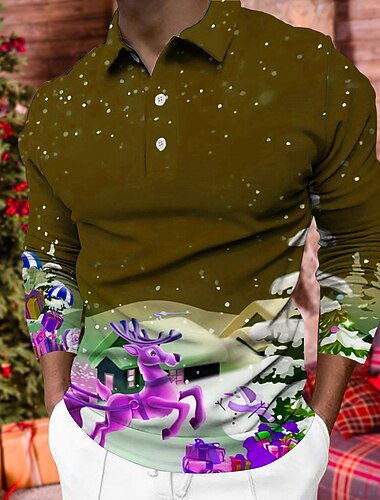  jul menns julescene 3d polo jul golf dyr elg grafiske trykk turndown vin marineblå blå lilla grønn 3d print street langermet button down print klær klær
