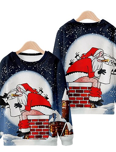  Papá Noel Pullover Sudadera navideña divertida Impresión 3D Para Pareja Hombre Mujer Adulto Navidad Nochebuena Fiesta Navidad
