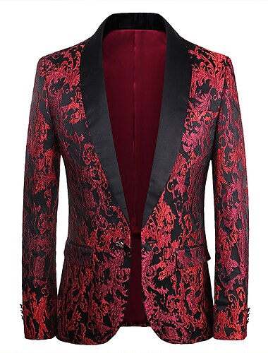  мужской классический пиджак для вечеринок большого размера, стандартного кроя, однобортный с цветочным принтом, красный на одной пуговице, 2024 г.