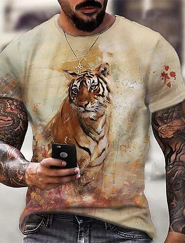  Herren Unisex Tiger Grafik-Drucke T Shirt Kurzarm T-Shirt 3D-Druck Rundhalsausschnitt Hemd Designer Brautkleider schlicht Groß und hoch Täglich Festtage Weiß Gelb Grün Sommer Bekleidung S M L XL XXL