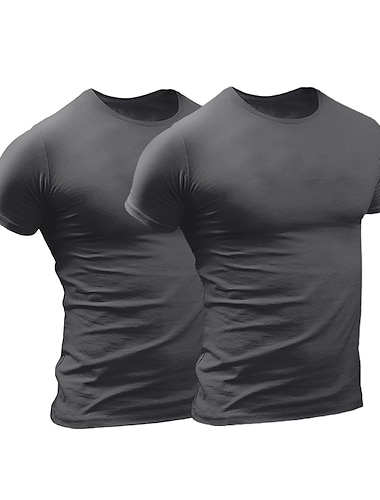  Herren 2-teiliges Set T-Shirt mit Rundhalsausschnitt, einfarbig, Weiß und Blau, Weiß, Grün, Schwarz + Armeegrün, Marineblau + Schwarz, Dunkelgrau + Armeegrün, Druck, Freizeit, Urlaub, Kurzarm, Kleidung, Sport, Mode