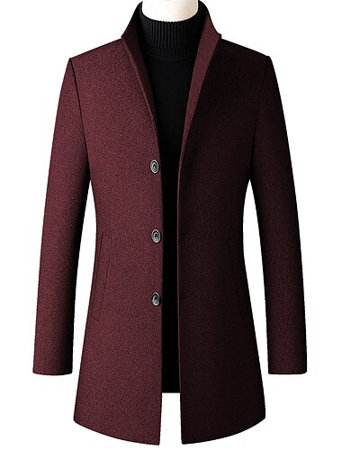  Herren Wintermantel Wollmantel Mantel Geschäft Freizeitskleidung Herbst Winter Wolle warm Draussen Oberbekleidung Bekleidung Modisch Warm-Ups Einfarbig Tasche Stehkragen Einreihiger Verschluss
