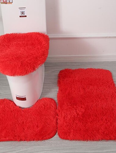  3 pièces/ensemble tapis de bain de couleur unie doux antidérapant tapis de bain wc rectangle en forme de u tapis de salle de bain tapis de toilette tapis de sol tapis de porte