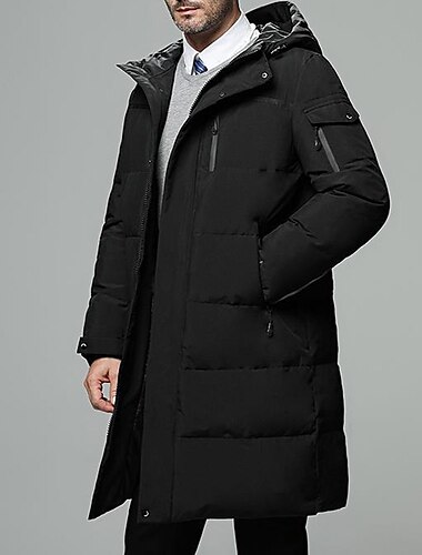  Men's Winter Coat Down Jacket Cardigan Long Daily Wear Vacation To-Go Casual / Daily Winter Solid / Plain Color Black Green Gray Puffer Jacket
