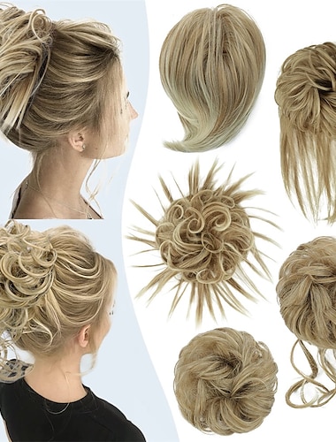  5 piezas de moño de pelo desordenado postizo despeinado updo para mujeres extensión de cabello cola de caballo scrunchies con banda de goma elástica largo updo desordenado postizo accesorios para el