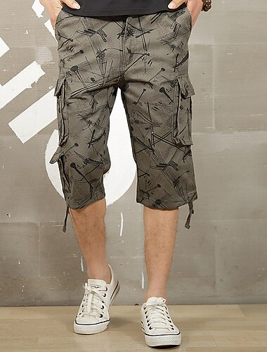 Per uomo Pantaloni da lavoro Semi-lungo Pantaloni da paracadute Maglia da escursione Multi tasca Stampa Comfort Traspirante Polpaccio Ufficio Informale Giornaliero Di tendenza Streetwear Verde