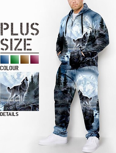  Hombre Graphic Animal Lobo 2 piezas Conjuntos de sudaderas 3D Sudadera Chándal Manga Larga Pantalones largos Con Capucha Moda Design Casual Diario Deportes Noche Impresión 3D Primavera & Otoño Rosa