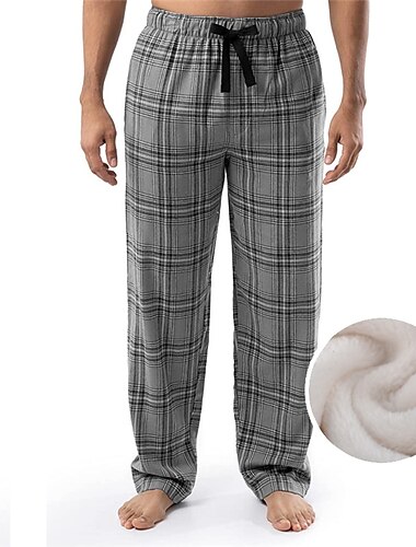  Hombre Ropa de salón Pantalones de pijama Pantalones a cuadros Pantalones de Yoga (Lounge) Cuadrícula / Cuadros Cálido Suave Hogar Cama Spa Franela Templado Bolsillo Cintura elástica Invierno Negro