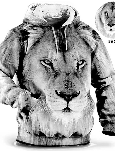  Herr Plusstorlekar Pullover Hoodie Sweatshirt Stor och lång Lejon Huva Ficka Långärmad Vår & Höst Mode Streetwear Grundläggande Bekväm Arbete Dagliga kläder Blast