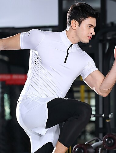  Hombre Camiseta Compresión Camiseta para correr Media Cremallera Manga Corta Camiseta Deportivo Verano Licra Transpirable Secado rápido Dispersor de humedad Suave Entrenamiento de gimnasio Corriendo