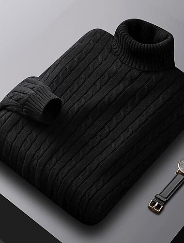  Herren Pullover Zur Seite fahren Gerippt Gedrehtes Stricken Cropped Strick Feste Farbe Rollkragen warm halten Moderne zeitgenössische Arbeit Freizeitskleidung Bekleidung Herbst Winter Kamel Wein S M L