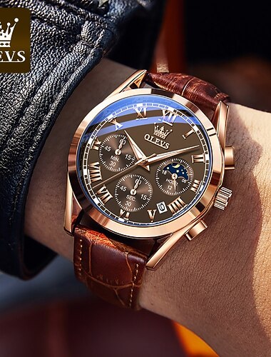  OLEVS quartz ρολόι για άνδρες μόδας επιχειρηματικά ρολόγια φορέματος αδιάβροχο ρολόι αναπνεύσιμου δέρματος quartz χρονογράφος αθλητικό ρολόι δώρα για την Ημέρα του Πατέρα