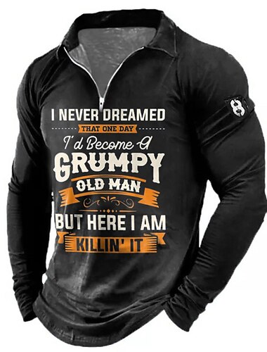  Camiseta Gráfica Masculina de Manga Longa "Velho Resmungão Mas Estou Arrasando" Top de Humor Engraçado de Estilo de Vida