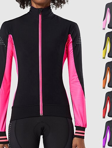  Dames Wielrenshirt Lange mouw Fietsen Shirt Kleding Bovenlichaam met 3 achterzakken Bergracen Wegwielrennen Ademend Sneldrogend Vochtregelerend Reflecterende strips Geel Roze Rood Kleurenblok Sport