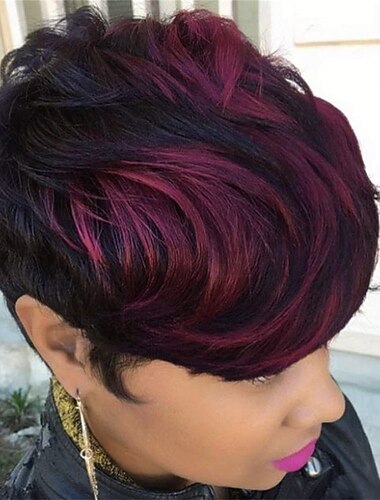  ombre red pixie peluca corta en capas peluca sintética natural con flequillo corto ombre burdeos corte pixie pelucas de cabello para mujeres pelucas cortas para mujeres negras pelucas de mujeres