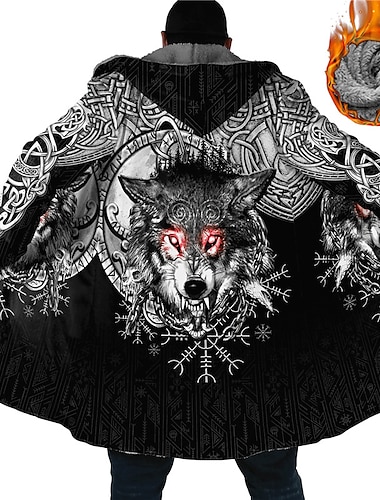  Per uomo Animali Lupo Cappotto invernale Giacca in pile Cappotto Tenere al caldo Traspirante Comodo Di tendenza Streetwear Sport Sportivo Da tutti i giorni Per uscire Cerniera Tasche Stampa Autunno