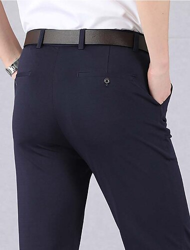  Homme pantalon de costume Pantalon Pantalons décontractés Poche Taille elastique Jambe droite Plein Elastique Mariage Bureau Entreprise mode Grande occasion Noir Vin Taille haute Micro-élastique