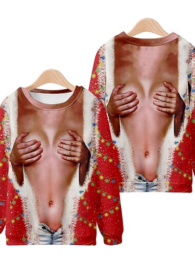  Papá Noel Baile de Máscaras Pullover Sudadera navideña divertida Impresión 3D Para Pareja Hombre Mujer Adulto Navidad Nochebuena Fiesta Navidad