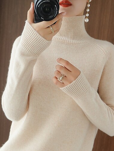  Damen Pullover Stilvoll Brautkleider schlicht Weich Feste Farbe Gerippt Rollkragen überdimensional Langarm Normale Oberteile Stricken Outdoor Valentinstag Täglich Schwarz Grün Herbst Winter