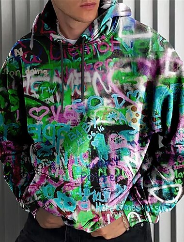  Herr Bokstav Grafiska tryck Huvtröja Huvtröjor Tröja Tröja med tröja Långärmad Huvtröja Huva Streetwear 3D-tryck Dagligen Sport Gul Blå Mönster Vår & Höst Designer