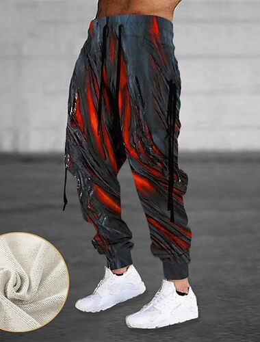  Herr Joggingbyxor Joggare Långbyxor Snörning Elastisk midja Band Grafiska tryck Komfort Andningsfunktion Utomhussport Ledigt Dagligen Bomullsblandning Terry Streetwear Designer Rubinrött Blå