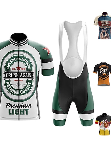  Miesten Pyöräily jersey ja haalarishortsit Pyöräilypaitasarja Lyhythihainen Maastopyöräily Maantiepyöräily Kesä Kevät Musta Laivastosininen Vihreä Hauska Oktoberfest-olut Pyörä 3D alusta Nopea