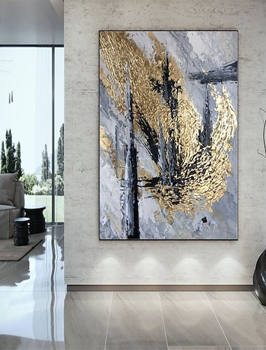  Pintura al óleo hecha a mano lienzo decoración de arte de la pared textura dorada abstracta moderna para la decoración del hogar pintura enrollada sin marco sin estirar