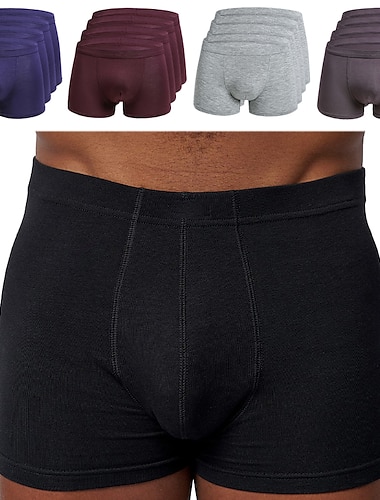  رجالي 4 حزمة شورتات بوكسر ملابس داخلية سراويل أساسية شورت قصير مودال متنفس ناعم لون سادة خصر متوسط أسود أزرق
