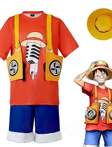  One Piece فيلم: أحمر قرد D لوفي أنيمي زي تأثيري ملابس الدعاوى تأثيري سترة شورت T-skjorte من أجل رجالي للبالغين